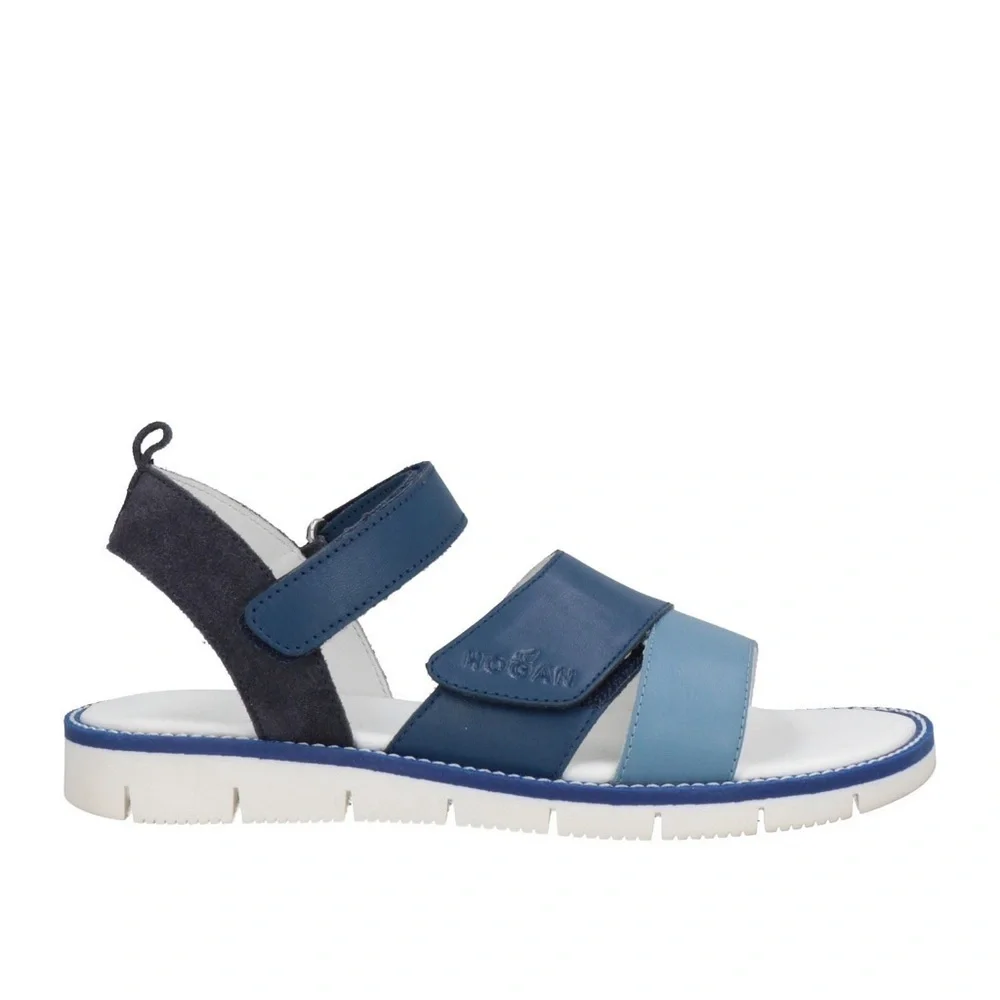 HOGAN Kids' Leather Sandals In Blue Made in Serbia